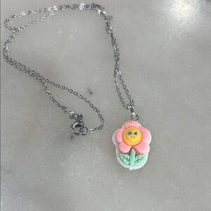 Kids Flower Pendant Necklace - Pink and Silver